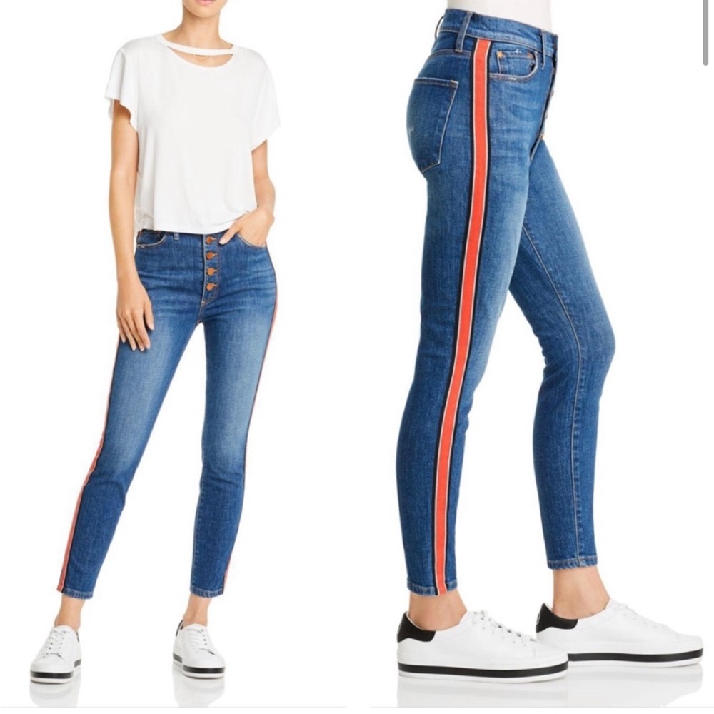 Alice + Olivia Glow Up skinny Jeans size 29 with red stripe